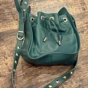 Aurora Studded Green Leather Bucket Bag